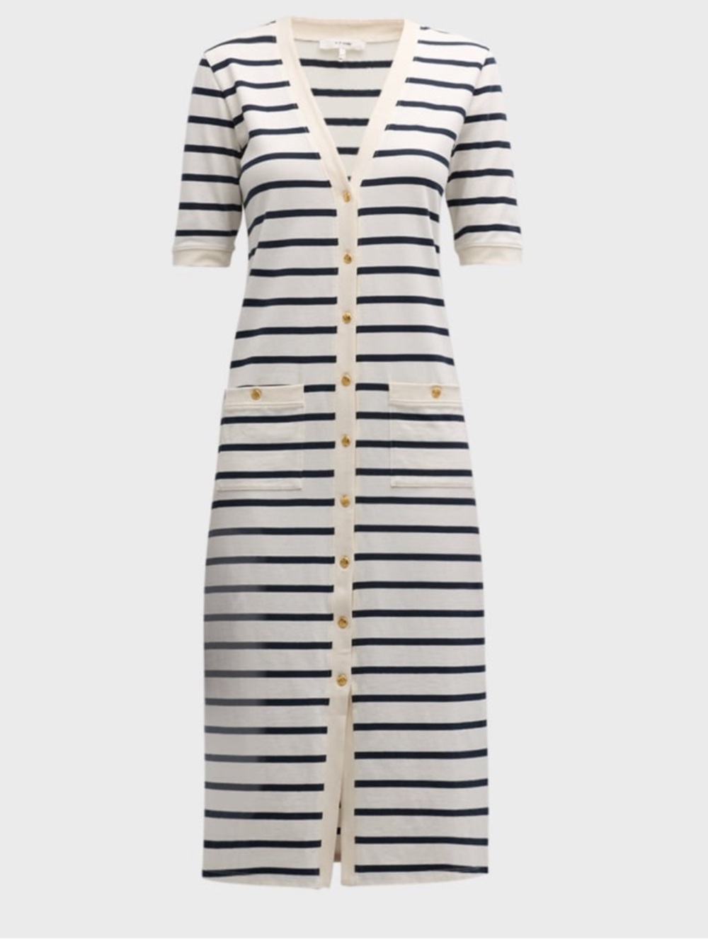 NWT FRAME HENLEY STRIPE BUTTON-FRONT DRESS SIZE M
